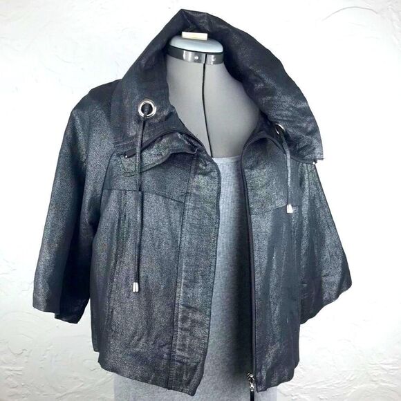Sandro Sportswear Dark Gray Metallic Zip Up Short Sleeve Jacket - Picture 1 of 16